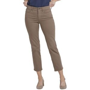 Nydj Womens Jeans Marilyn Straight Ankle 6 Petite Beige‎ Brown Incense High Rise